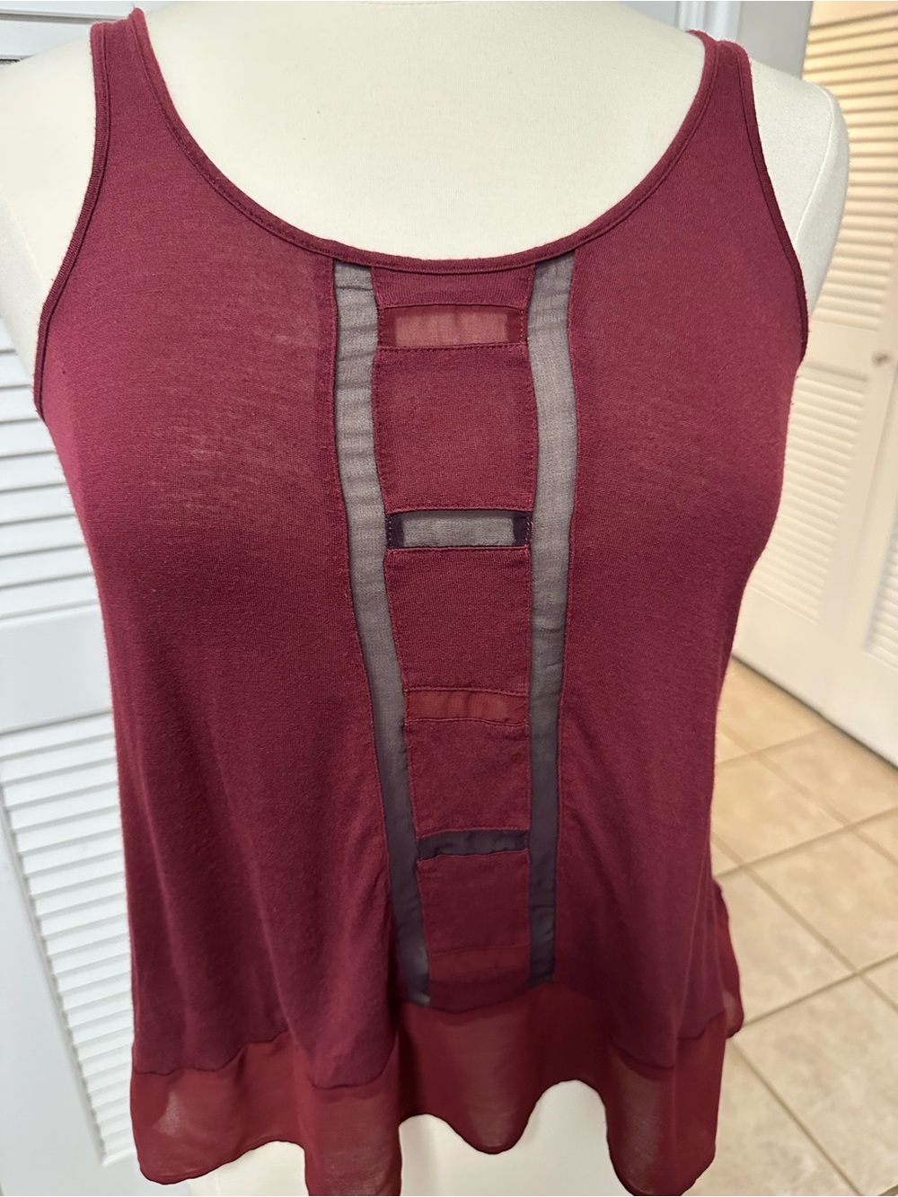 Gentle Fawn Women's Burgundy Sleeveless Tank Top with Sheer Ladder Detail